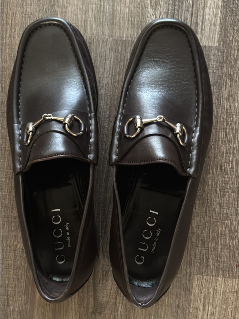 Gucci Men's Dark Brown Leather Horsebit Slip-On Loafers